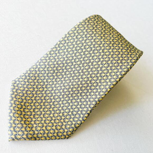 Tommy Hilifiger Blue and Yellow Chainlink 100% Silk Neck Tie - Picture 1 of 7